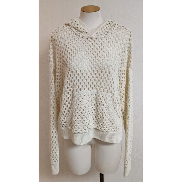 SWEATY BETTY London~Beachside Crochet Hooded Cream BOHO Top US 10 - Picture 2 of 9